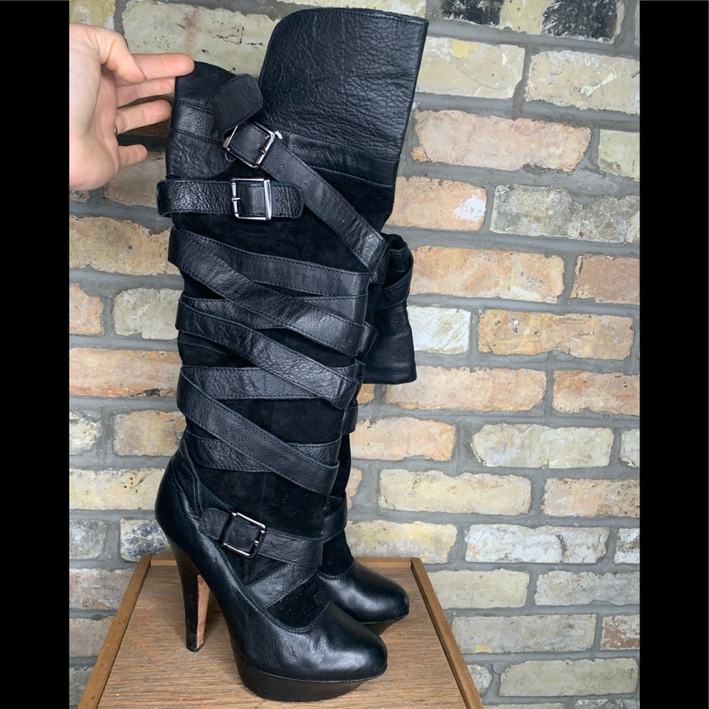 Dolce Vita ‘Marilyn’ Black Leather/Suede Heeled Boots